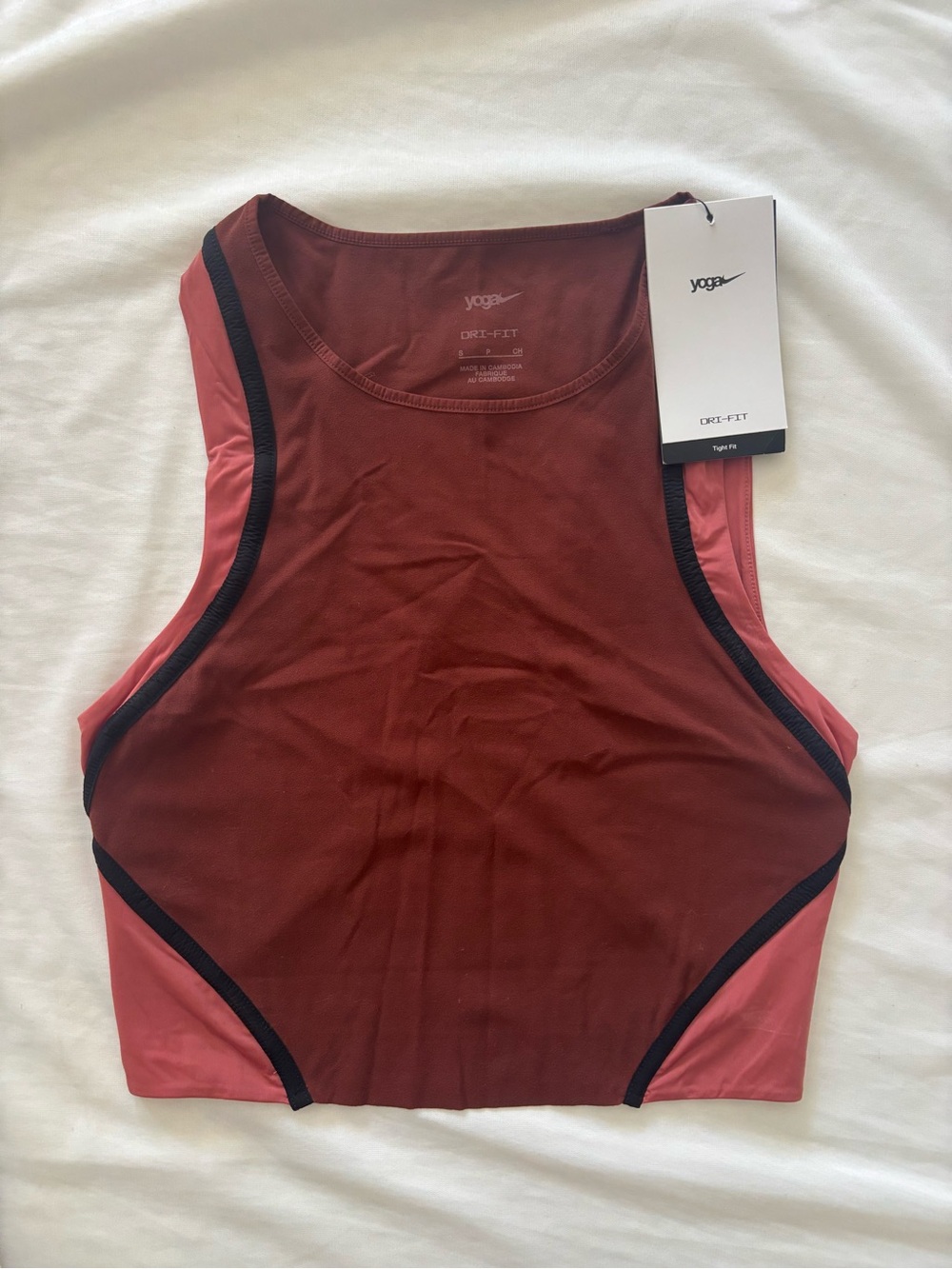Nike Yoga Dri-FIT Colorblock Crop Tank - Burgundy & Pink